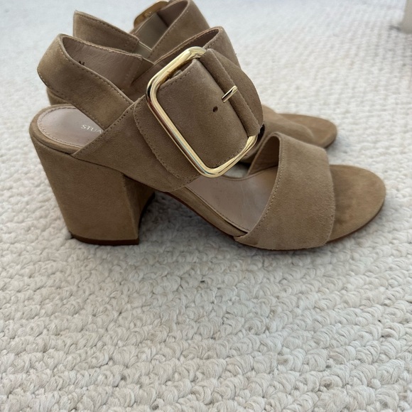 Stuart weitzman tan suede buckle block heels. Never worn only tried on few times - Picture 2 of 3